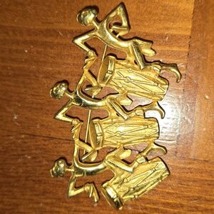 Vintage AfricanTribal Dancing Drummers Brooch 60s